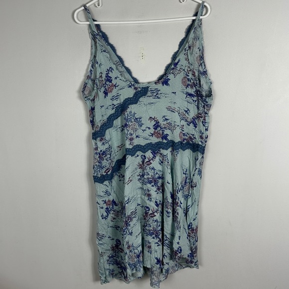 Free People Slip My Mind Trapeze Floral Lace Trim Y2K Shift Dress Womens Large - Picture 14 of 16